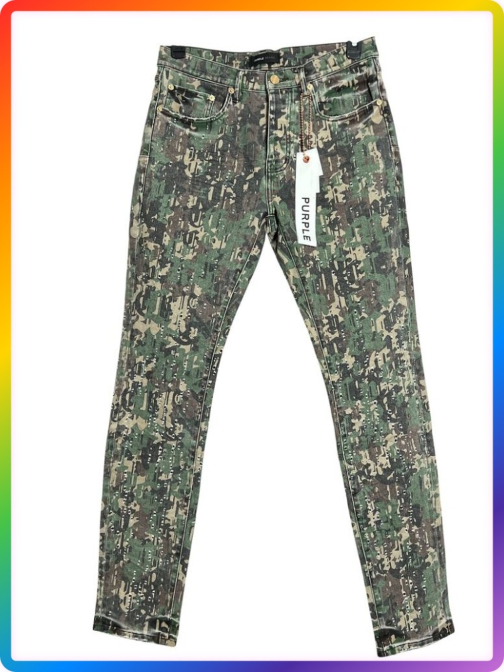 Purple Brand Militaire Buckshot Camo Skinny Jeans 32x33 Green P001 NWT
